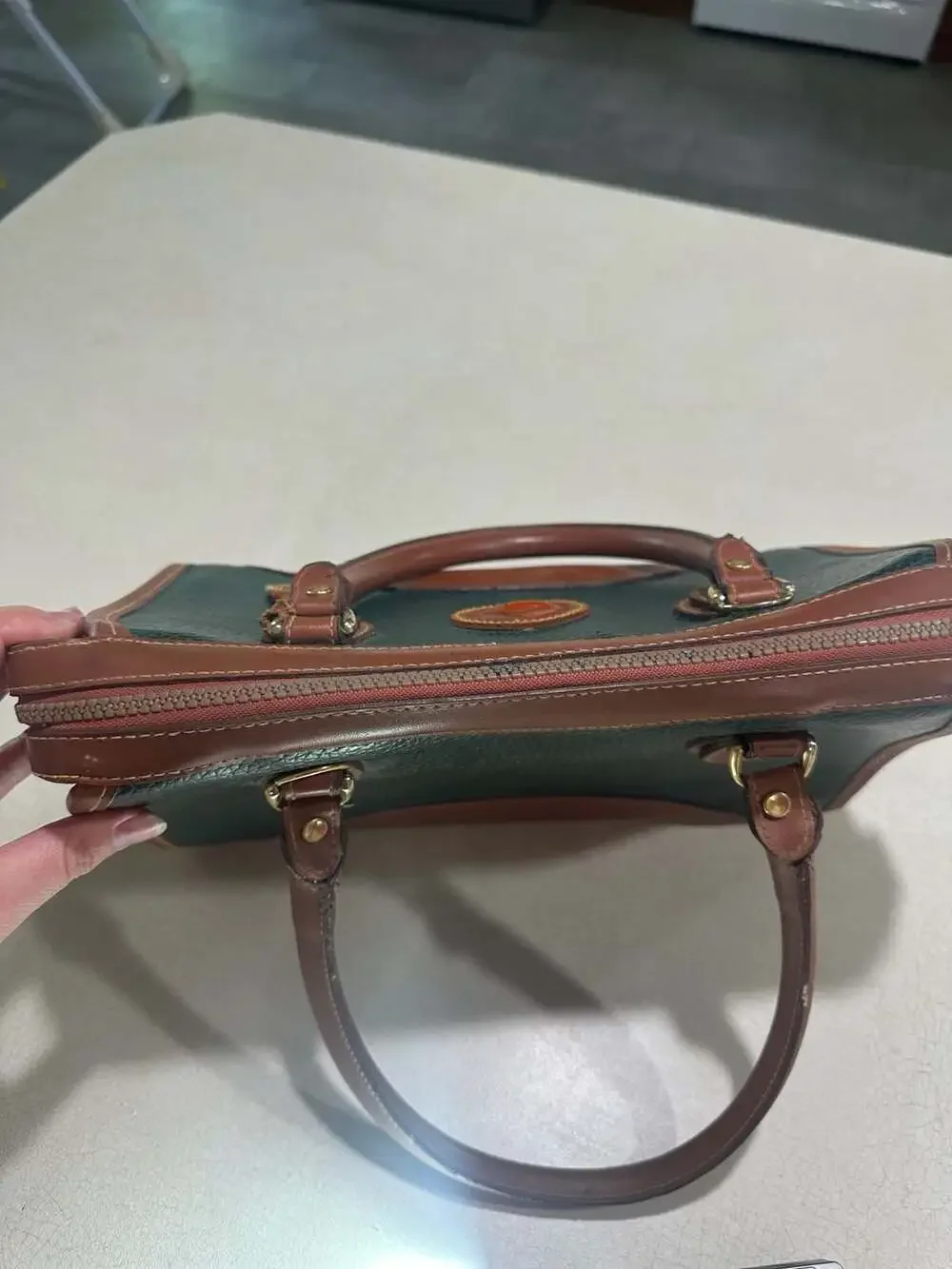 Vintage Dooney and Bourke Green and Brown Leather Purse/Handbag